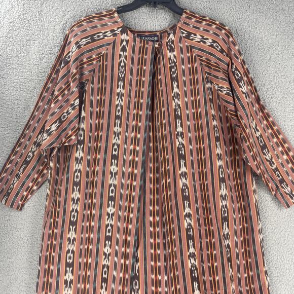 El Huarache Kimono Jacket Womens XL Brown Ikat Stripe Hand Woven Cotton Duster - Picture 10 of 15